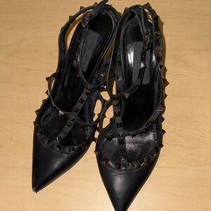 Valentino Black Rockstud Ankle Strap Pumps